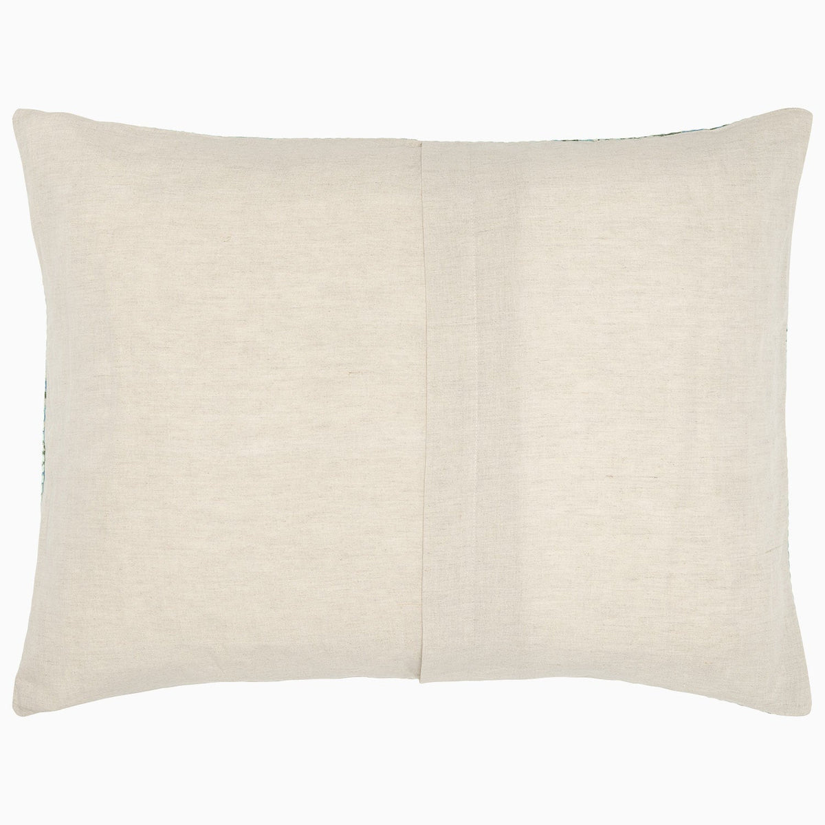 Rectangular beige pillow from the Vani Leaf King Duvet Set by John Robshaw, featuring a simple, plain fabric cover crafted from a soft cotton linen blend with a central vertical seam.