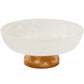 The Benno Large Fruit Bowl Collection by Blue Pheasant features a white marble bowl with a wide rim on a short, round brown marble base, creating an eye-catching two-toned design.