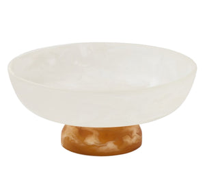 The Benno Large Fruit Bowl Collection by Blue Pheasant features a white marble bowl with a wide rim on a short, round brown marble base, creating an eye-catching two-toned design.