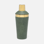 The Langston Bar Collection cocktail shaker by Blue Pheasant features a green textured design with gold accents, standing upright against a white background—an elegant addition to your bar essentials.