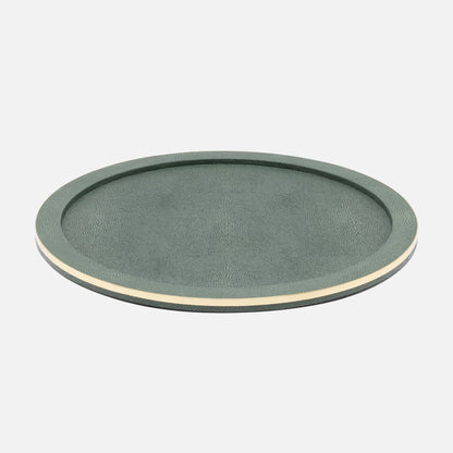 The Langston Bar Collection serving tray by Blue Pheasant features a round, flat green design with a raised edge and subtle light trim—perfect for organizing bar essentials or pairing with an ice bucket—shown on a plain white background.