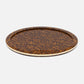 The Maximilian Bar Collection tray by Blue Pheasant features a round, flat shape with a brown and yellow faux tortoise shell pattern and a thin beige rim—ideal for showcasing vintage barware or your favorite cocktail shaker.
