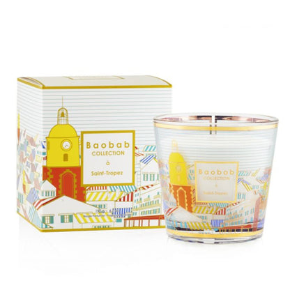 The Baobab Collection Saint Tropez Body Wellness Collection by Baobab features a fresh scent, with packaging decorated with charming coastal town illustrations and the iconic yellow clock tower.