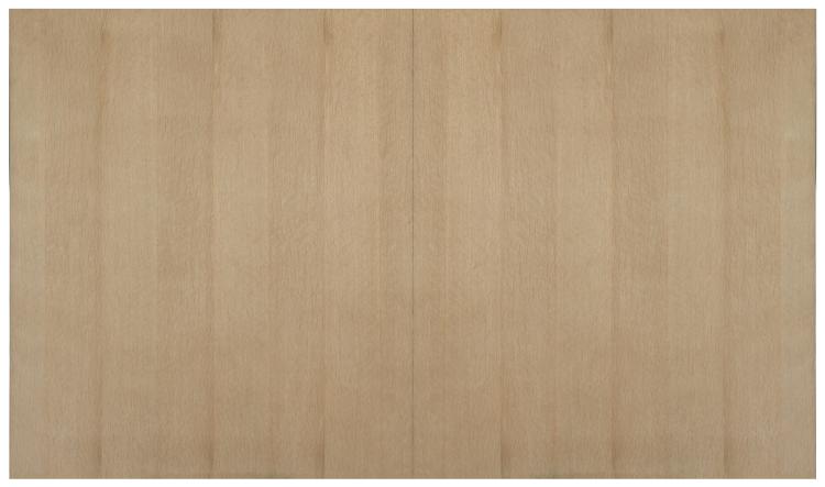 The Omni Large Rectangular Dining Table in Blonde Cerused Oak by Century Furniture features light wood with a subtle vertical grain and mirrored pattern, offering symmetry that makes it an ideal statement piece for any dining space.