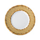 The Juliska Bamboo Caning Melamine Dinnerware Collection features a white plate with a bamboo-patterned rim, crafted from shatterproof melamine for durability. Plate is shown from above on a plain white background.