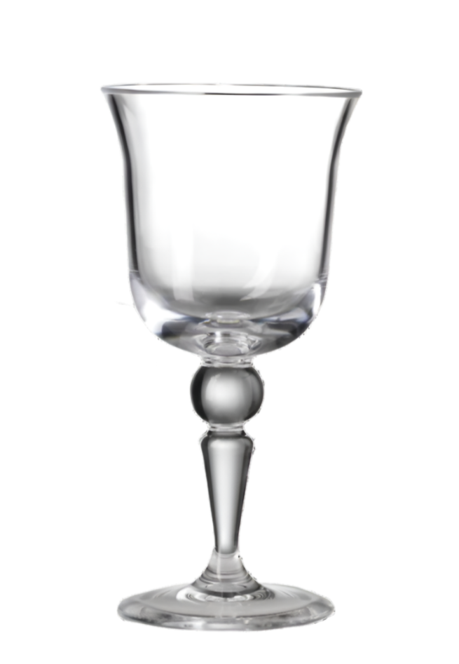 The St Moritz Acrylic Drinkware Collection by Mario Luca Giusti features a clear glass goblet with a decorative stem, ideal for elevating your outdoor tablescape against a plain white background.