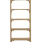 The Olisa Etagere by Currey and Company is a tall, rectangular bookcase with four shelves, crafted from light wood and featuring decorative corner brackets for a touch of natural elegance in any room.