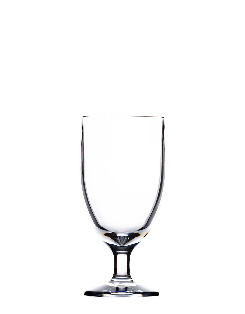 A clear, empty stemmed glass from the Revel Acrylic Drinkware Collection by Bold sits centered on a plain white background, showcasing refined elegance.