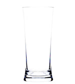 A tall, empty, clear glass from the Reef Acrylic Drinkware Collection by Bold is shown against a white background, featuring a slightly flared rim and thick base. Crafted from premium acrylic for modern style and exceptional durability.