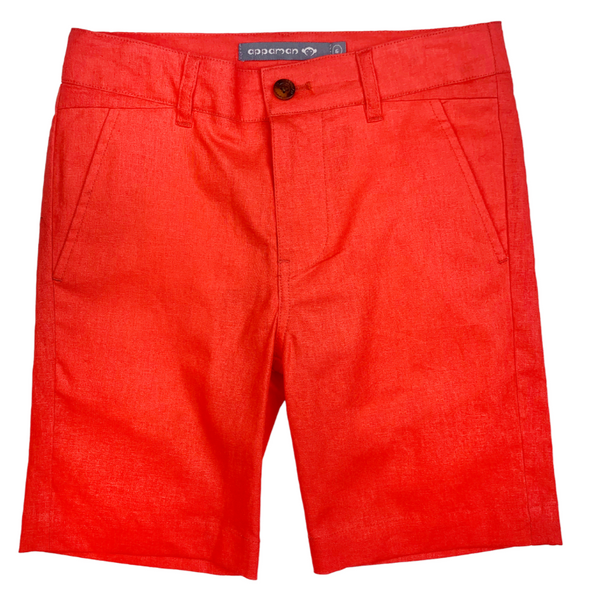 Appaman Boy's Trouser Short with front button and pockets featuring a customizable inner waistband, isolated on a white background.