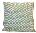 The Burma Meadow Outdoor Pillow by Hive Custom Pillows is a 22" x 22" square cushion with a green background and white leaf pattern, perfect for adding style to your patio or as a custom accent for your garden seating.