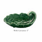 The Cabbage Leaf Green Collection dish by HIVE Home, Gift and Garden features a handmade green ceramic leaf shape with a curved stem—an elegant addition to your serveware. Labeled "With Curvature 4”" underneath.