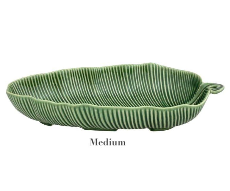 Medium green ceramic dish with ribbed leaf texture from the HIVE Banana Leaves Salad Bowl Collection.