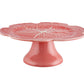 A pink ceramic cake stand from Hive’s Pink Cabbage Leaf Dinnerware and Serveware Collection, featuring a petal-shaped, textured top and a wide, flared base.