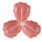 A ceramic serving dish from Hive's Pink Cabbage Leaf Dinnerware and Serveware Collection, shaped like three joined pink leaves with white veins. Part of the Pink Edition by Raphael Bordallo Pinheiro.