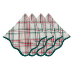 Merry Tartan Napkin Set featuring a festive Christmas tartan plaid in white, red, and green with scalloped, dark green edges.