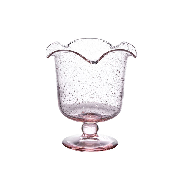 The Juliska Provence Vase by Juliska features clear mouth-blown glass with a scalloped rim, bubble details, and a short pedestal base—an elegant, whimsical centerpiece shown against a white background.