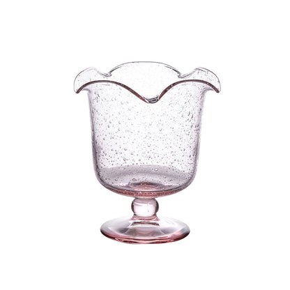 The Juliska Provence Vase by Juliska features clear mouth-blown glass with a scalloped rim, bubble details, and a short pedestal base—an elegant, whimsical centerpiece shown against a white background.