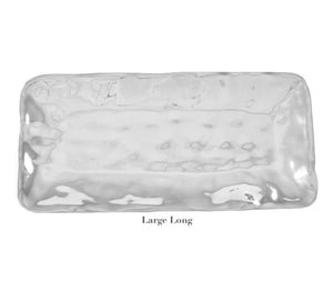 The Beatriz Ball Soho Brooklyn Rectangular Tray from the Rectangular Tray Collection features slightly raised edges and a hammered aluminum alloy finish—ideal for elegant family gatherings.