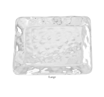The Beatriz Ball Soho Brooklyn Rectangular Tray (Large) features a hammered aluminum alloy finish, ideal for family gatherings, and is shown against a white background.