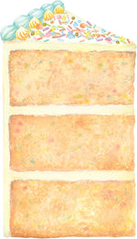 The Hester & Cook Cake Slice Table Accent features three layers, white icing, sprinkles, and blue and yellow frosting—a playful touch or unique place card for any celebration.