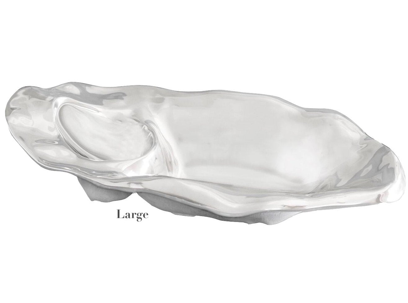 The Beatriz Ball Ocean Oyster Champagne Bucket Collection features large, polished aluminum oyster shell-shaped pieces with a shiny finish—ideal for serving champagne or as elegant centerpieces.