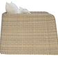 Side view of the Zeya Outdoor Lounge Chair by Janus et Cie, a tan wicker armchair with two white cushions, designed for weather-resistant outdoor use. Pictured against a white background.