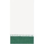 The Caspari Linen Border in Emerald is a white rectangular towel with a solid green band and small white border, perfect with biodegradable napkins.