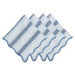 Four blue and white cloth napkins with scalloped trim from the Juliska Cabana Stripe Tabletop Collection, arranged neatly.