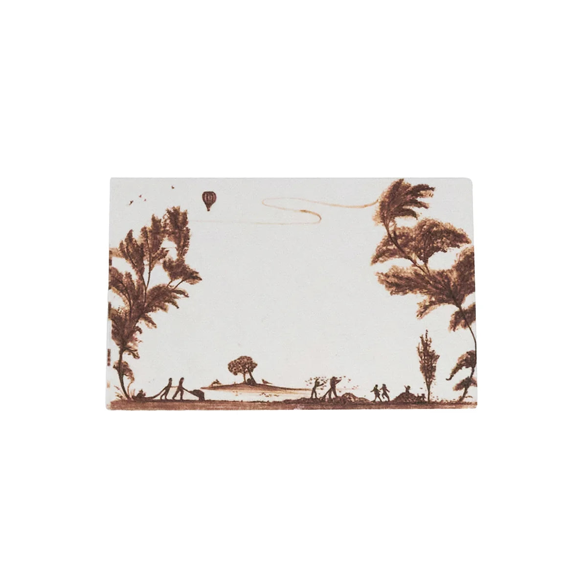 Elevate your table setting with the Juliska Country Estate Place Card Set—each rectangular card features a charming brown pastoral scene of people, trees, a hot air balloon, and a winding path on a white background. Perfect for special gatherings, this set of 12 adds delightful charm to any occasion.