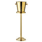 The EDZARD Capri Ice Bucket with Stand Collection features a tall, metallic gold stainless steel bucket with side handles on a matching textured stand—ideal as a champagne cooler for luxury hotel settings.