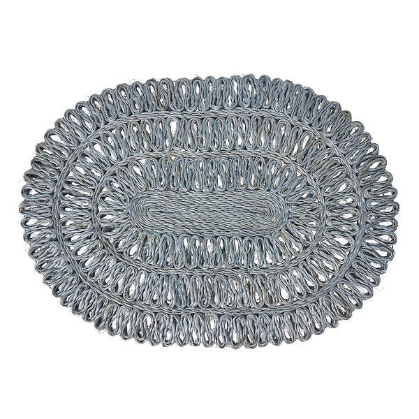 The Straw Loop Placemat Collection by Juliska features oval, handwoven placemats with a detailed looped pattern, adding elegant detail and natural texture to your table setting.