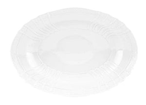 The Ginori 1735 Vecchio White Oval Platter features a decorative, textured rim and fine craftsmanship, seen from above on a white background in the iconic Vecchio style.
