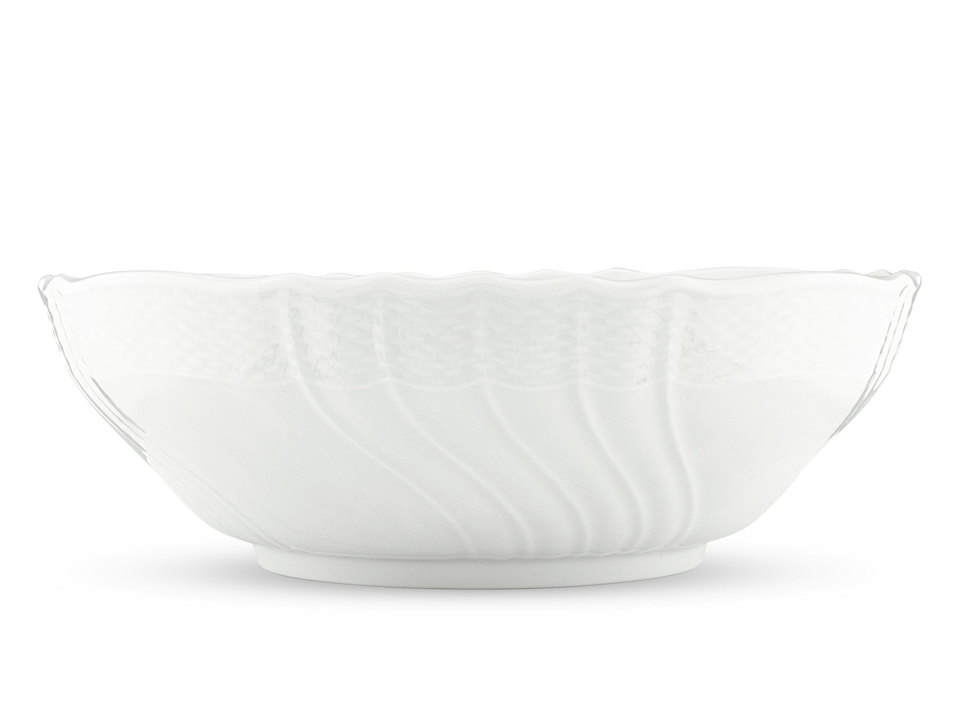 The Ginori 1735 Vecchio White Salad Bowl features a handcrafted porcelain design with a scalloped rim and embossed pattern, inspired by Vecchio Ginori, shown against a plain white background.