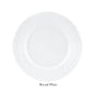 A white porcelain bread plate with a textured border from the Vecchio White Dinnerware Collection by Ginori 1735 is centered on a white background, evoking timeless elegance. "Bread Plate" is displayed below the plate.