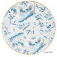 Round porcelain soup plate from the Ginori 1735 Oro Di Doccia Turchese Dinnerware Collection, featuring hand-painted gold scalloped rim, blue floral and Ji Ondori rooster motifs on white. "Soup Plate" appears in the lower right corner.
