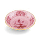 The Oriente Italiano Porpora bowl by Ginori 1735 features pink porcelain with gold-rimmed edge, floral patterns, and inner decorative motifs—a striking piece from the celebrated dinnerware & decor collection.