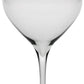 A clear, empty wine glass from the William Yeoward Crystal Lillian Drinkware Collection, featuring a long stem and wide bowl with fine rims, stands upright against a white background.