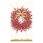 The Caspari Pepperberry Napkin Collection features triple-ply napkins printed in Germany with a red berry, green leaf, and gold ribbon wreath on a white background accented by elegant gold dots.