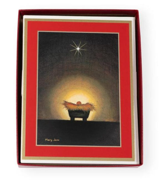 Caspari Star and Creche Christmas Card Set