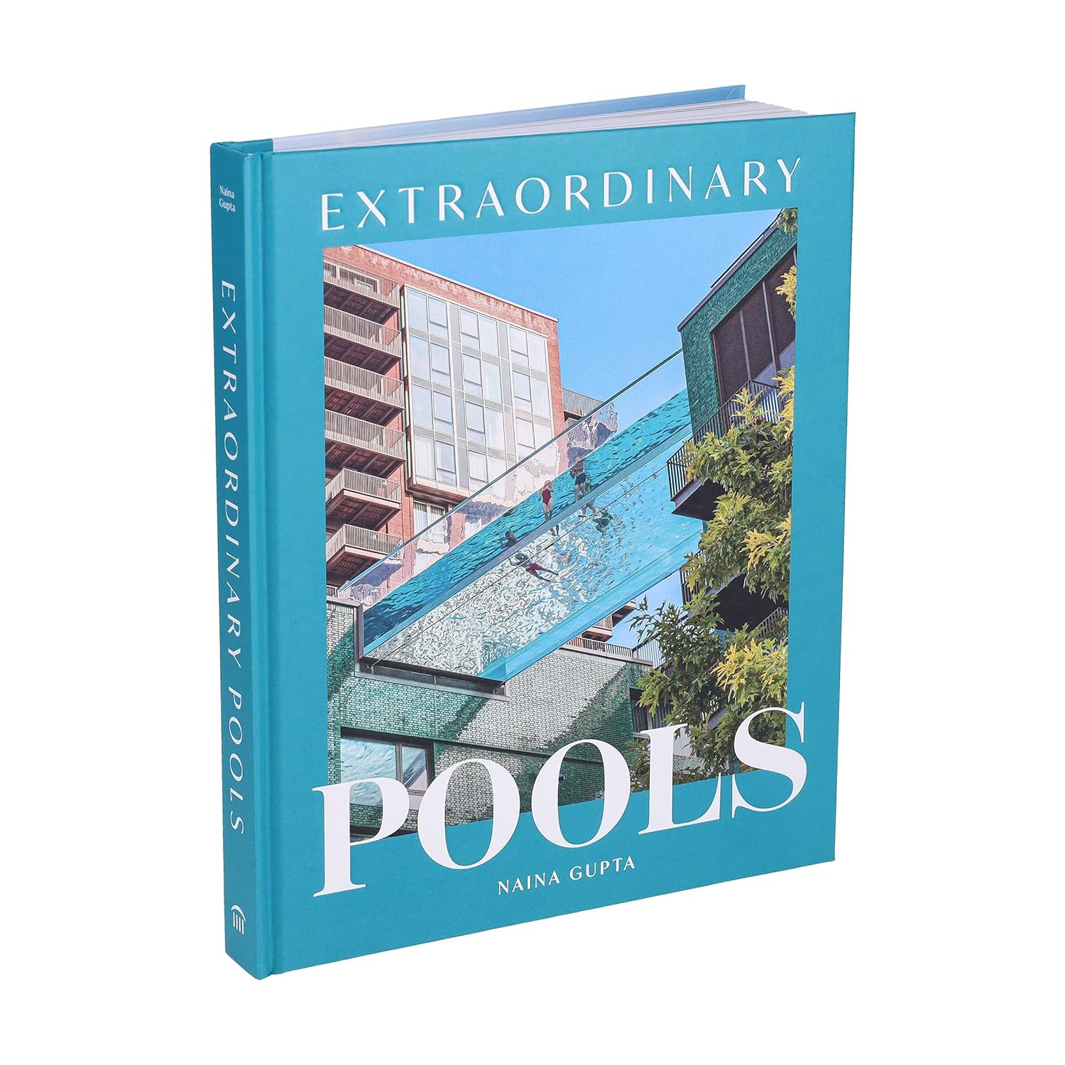 Extraordinary Pools" by Chronicle Books is a hardcover book featuring a glass-bottom pool cover photo and highlights architecturally significant and modernist pool designs.