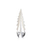 The Simon Pearce Snowy Branches Evergreen Tree Collection features clear glass ornaments with frosted white branches, inspired by Vermont’s winter woods, shown here against a plain white background.
