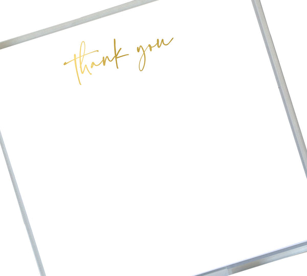 A Black Ink Small Paddie card featuring "thank you" in gold cursive at the top, with a smooth writing surface and compact size.