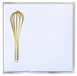 A gold foil whisk illustration appears in the upper left of Black Ink's Whisk Small Paddie notepad, featuring 160 crisp white square sheets.