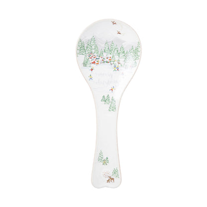 The Juliska Berry & Thread North Pole spoon rest features a winter forest scene—trees, people, and animals—making it a festive accent for your Christmas table or a perfect match for your holiday dinnerware collection.