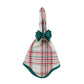A festive, red, green, and white plaid Merry Tartan Napkin cinched with a dark green ribbon bow, perfect for holiday table linens.