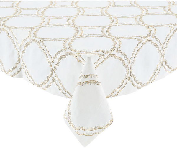 Kim Seybert Daydream Tablecloth in White, Gold & Silver