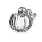 The Simon Pearce Glass Pumpkin with a Twist is a clear glass handmade sculpture, ideal for autumn decor or celebrating the New England harvest, shown on a white background.