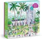 The Michael Storrings Sunday Palm Beach 500 Piece Puzzle by Chronicle Books features an illustrated church scene with palm trees, market stalls, and the ocean—an ideal Easter puzzle for the whole family.