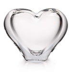 The Romance Large Vase by Simon Pearce is a heart-shaped glass sculpture, skillfully handmade through glassblowing techniques and showcased against a simple white background.